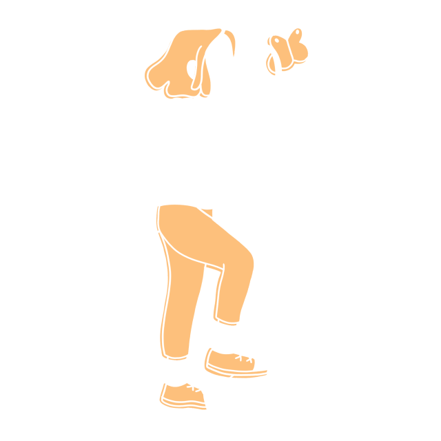 An illustration of a young girl looking through magnifying glass on a butterfly